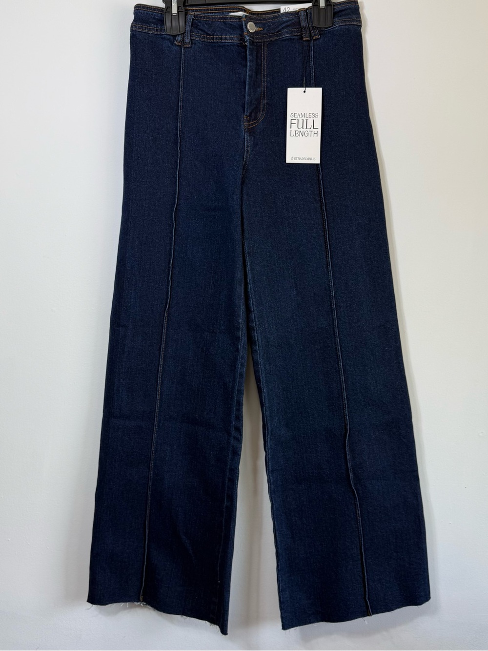 Stradivarius Dark Wash Seamless Wide Leg Jeans Pintuck Seam Size 10 NWT